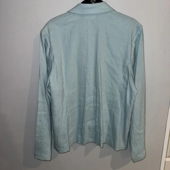 J JILL Love Linen Blazer Sea Glass Bl Single Button Unlined Jacket Petite Large - Picture 4 of 11